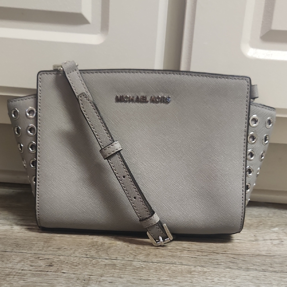 Michael Kors Silver Crossbody Bag with Studded Sides
